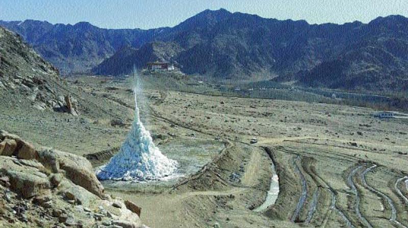 Ice stupa, the biggest man-made ice structure in the world, was made by Sonam Wangchuk in Ladakh in order to make water available during the sowing season.