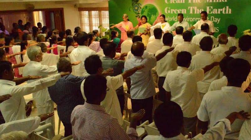 Justice Jyothimani, member of NGT, takes an oath at a conference organised on Sunday. (Photo: DC)