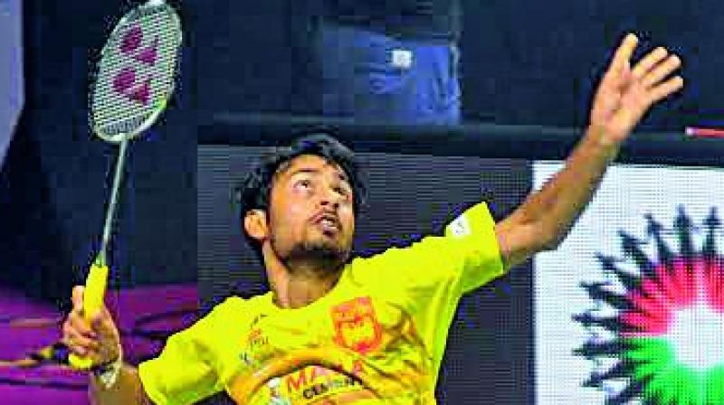 Bengaluru Blasters Sourabh Varma in action during the PBL-2 tie on Monday. (Photo: DC)