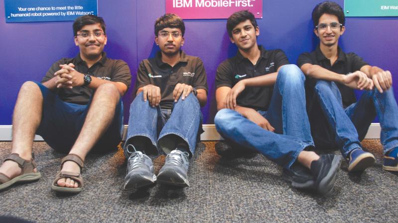 The winners of the Hackathon, Sathvik Birudavolu, Guru Senthil, Rahul Alluri and Roshan Kirpalani