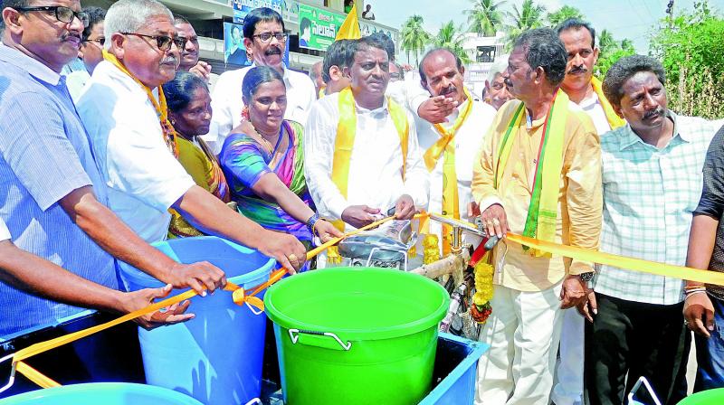 Labour minister takes part in Swachh Bharat at Achanta in West Godavari on Sunday. (Photo: DC)