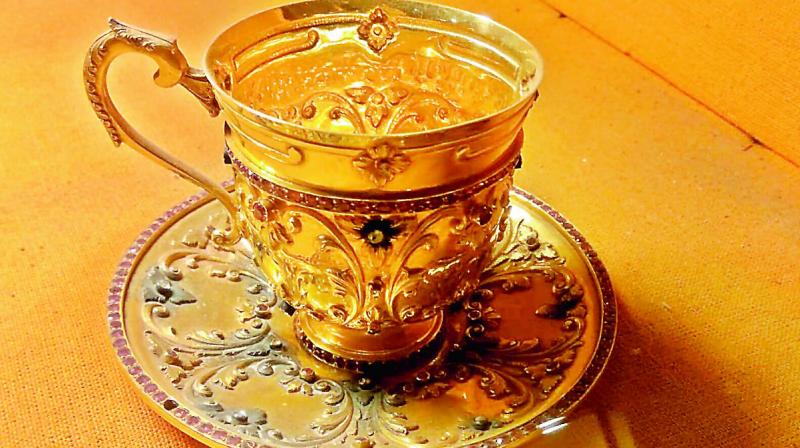 The golden cup and saucer stolen from the Purani Haveli State Museum.