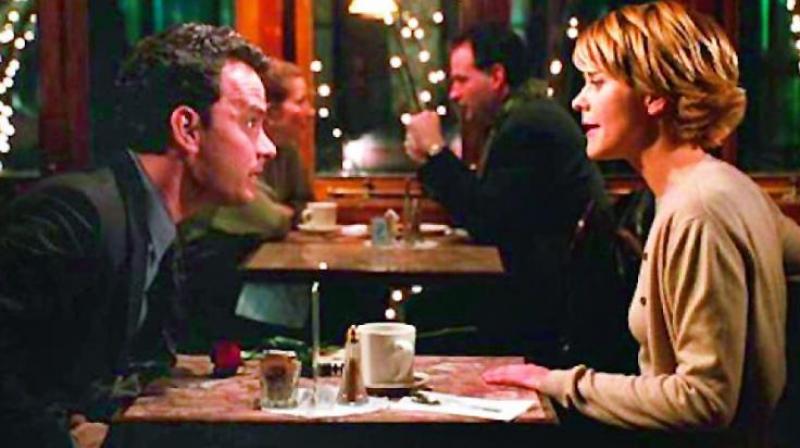 A scene from ou Got Mail which denotes the importance of coffee and conversation