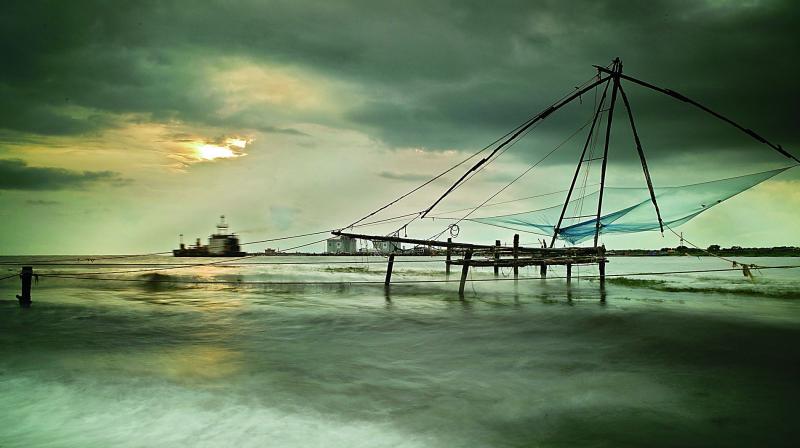 Chinese fishing nets at Fort Kochi beach.