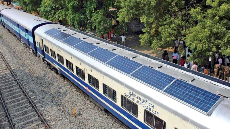 The southern zones first solar powered train inaugurated on Thursday in Salem by general manager of Southern Railway Vashishta Johri. (Photo: DC)
