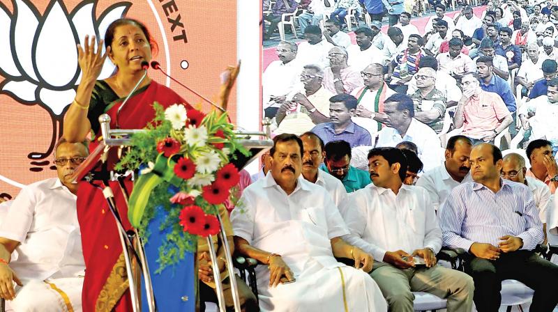 Defence Minister Nirmala Sitharaman at the event, after which she cancelled the IAF flight. (DC)