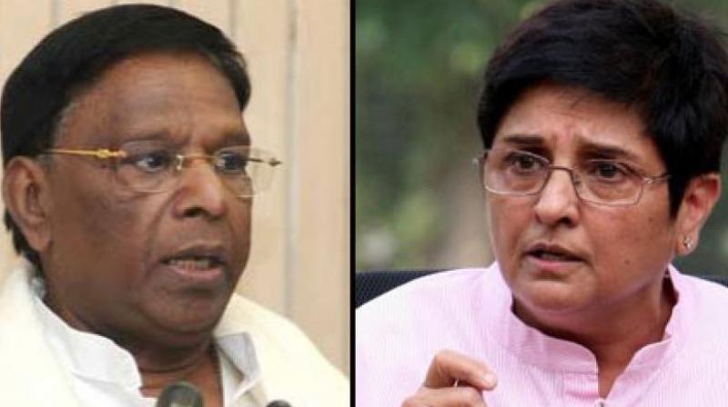 Puducherry Chief Minister V Narayanasamy and Governor Kiran Bedi (Photo: PTI/DC)