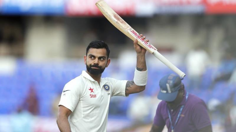 Virat Kohli acknowledges the crowd in Hyderabad. (Photo: AP)