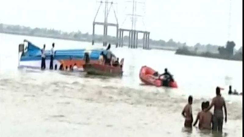The boat, with about 35-40 passengers, was on its way to Rajamahendravaram from Devipatnam when the tragedy struck. (Photo: ANI)