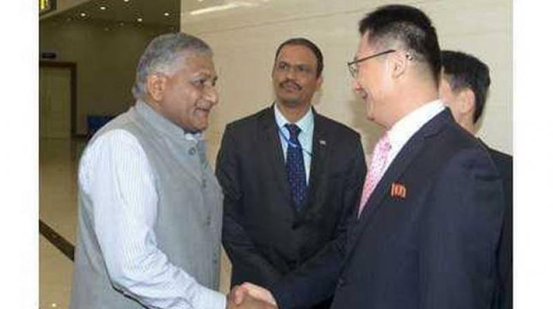 The MEA said V K Singh reiterated Indias support to the joint peace initiative by leadership of both North Korea and South Korea. (Photo: KCNA)