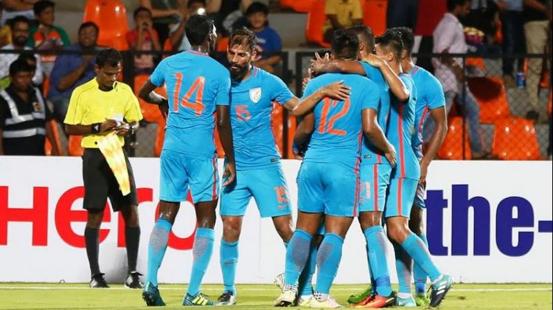 Indias 8-match winning streak coming to an end with a 1-1 draw against St Kitts and Nevis, in Mumbai last month. (Photo: AIFF Media)