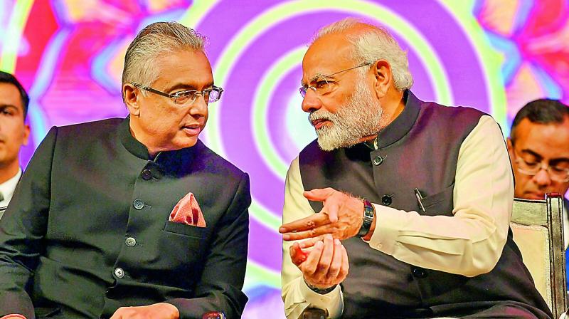 Prime Minister Narendra Modi with Prime Minister of Mauritius Pravind Kumar Jugnauth in Varanasi. (Photo: AP)