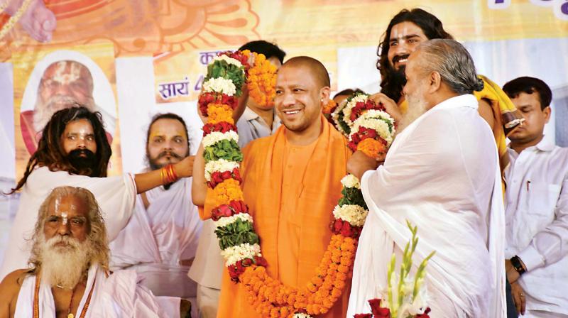 Amid unprecedented security, the chief minister began his tour with a visit to the Hanuman Garhi temple, the makeshift Ram Janambhoomi temple, Ram ki Pairi and then participated in the aarti at the Saryu River.