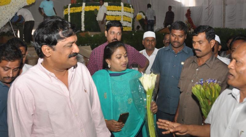 HRD minister Ganta Srinivasa Rao inspects the arrangements of the flower show on the eve of the Visakha Utsav in Visakhapatnam on Thursday. 	 DC