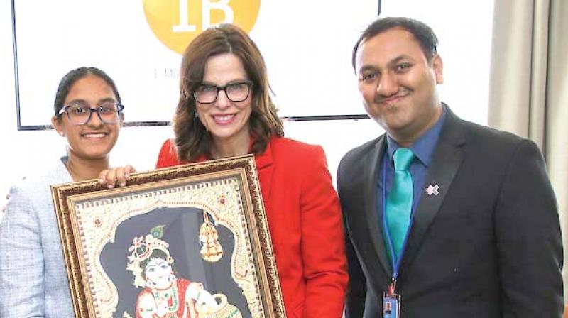 Picture of winner Nikita Nambiar with Ambassador Louise Blais representative of Canada to UN
