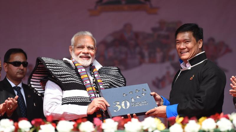 PM Narendra at the inauguration of Dorjee Khandu State Convention Centre in Itanagar. (Photo: PIB/Twitter)