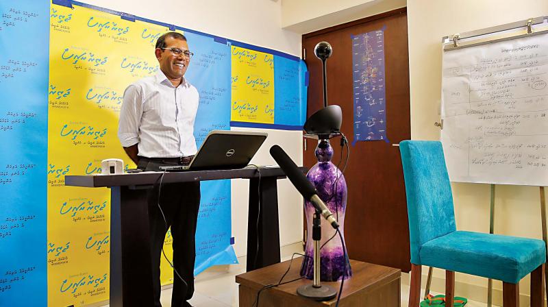 In a recent photo, former Maldivian President Mohamed Nasheed interacts with supporters in Maldives through a Skype call from his residence in Colombo	 (Image: AP)