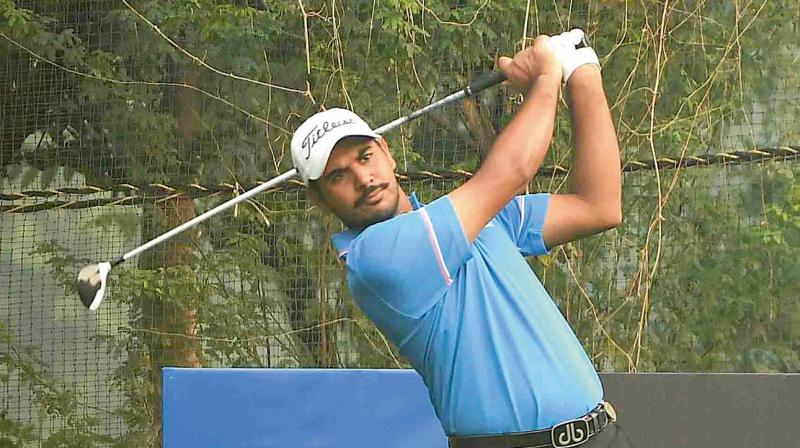 Gaganjeet Bhullar in action during the Panasonic Open Pro-Am at the Delhi Golf Club on Wednesday.