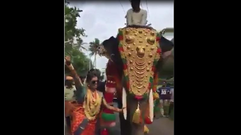 A screen grab of the procession with a caparisoned elephant in Kollam