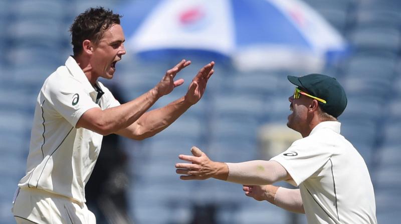 Steve OKeefe celebrates after picking up an Indian wicket. (Photo: PTI)