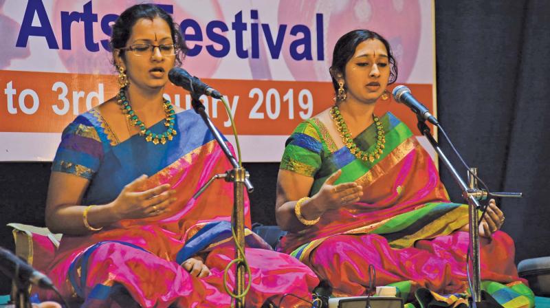 Vocalists Iyer Sisters at a concert in Chennai Cultural Academy Trust Fine Arts Festival on Thursday. (Photo: DC)