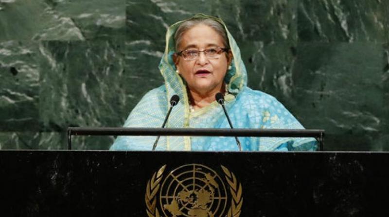 Bangladesh Prime Minister Sheikh Hasina addresses the United Nations General Assembly on Thursday at the UN headquarters. (Photo: AP)