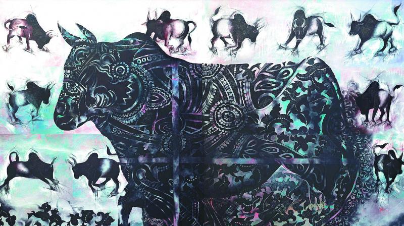 Nagesh Goud reinstates the latent strength of the animal bull in his artwork