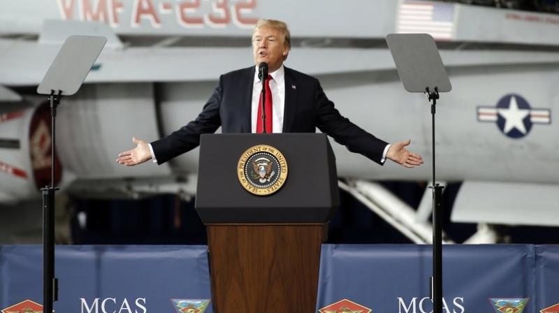 President Donald Trump speaks at Marine Corps Air Station Miramar in San Diego, Tuesday, March 13, 2018. (AP Photo/Alex Gallardo)