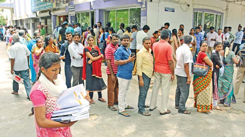 Parents and students throng at DPI campus on the first day of sale of plus-1 textbooks on Monday. (Photo: DC)