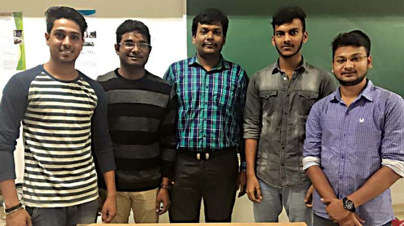 The CMRIT team behind the innovation with project mentor Prof. Naresh Dixit P.S. (centre)