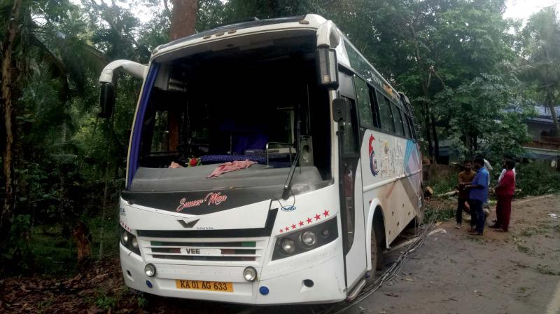 The bus that met with the accident at Peravoor on Thursday. (Photo: Special arrangement)