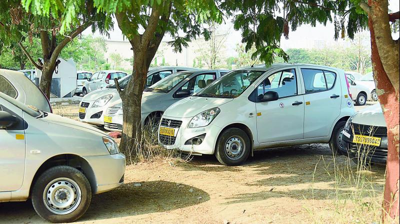 View of the the seized cabs. Ola and Uber have taken back more than 10,000 vehicles in the last six months.