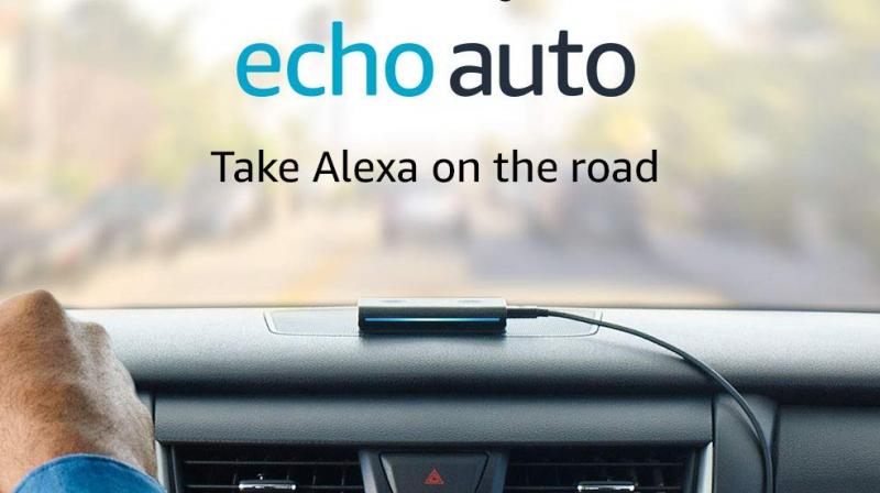 The new Echo Auto is designed to sit on a cars dashboard and give directions or play music, while plugged into a cars power outlet.