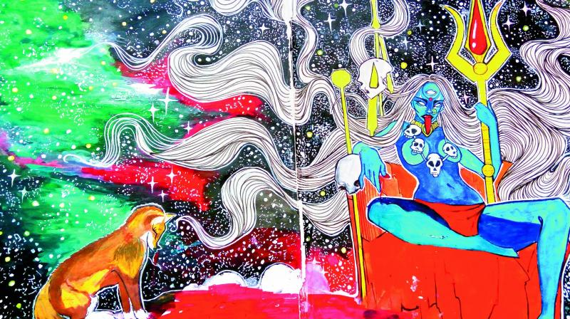 The perfect muse: Sravyas paintings depict enlightenment, peace, Indian mythology, Gods and Goddesses. Her painting of Kali