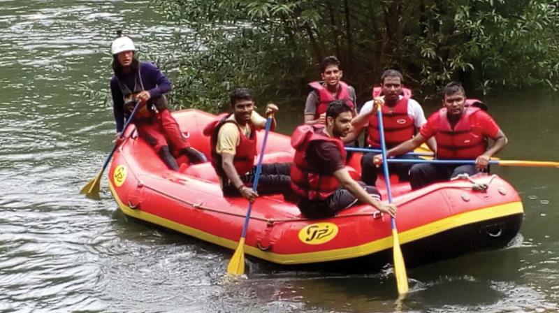 Kannur district collector Mir Mohammed Ali, district  police chief G. Siva Vikram among others during a white water rafting in Karyankodu River. (Photo: DC)