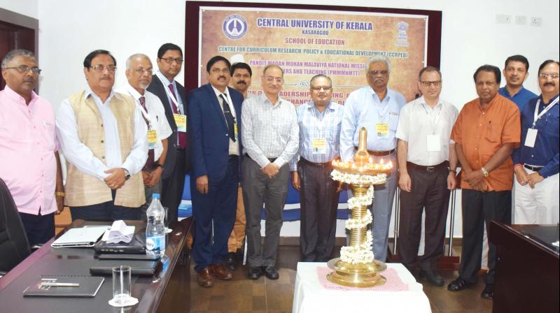 Vice-chancellors from various universities during the inaugural function of the workshop conducting by the Central University of Kerala in Kasargod on Monday.