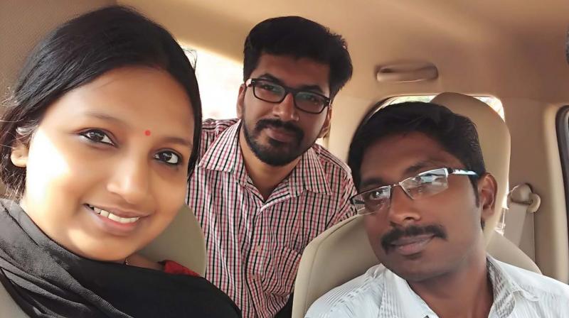 Lakshmy Menon shares a ride with Technopark employees Mantony and Deol over the G-Ride  platform.