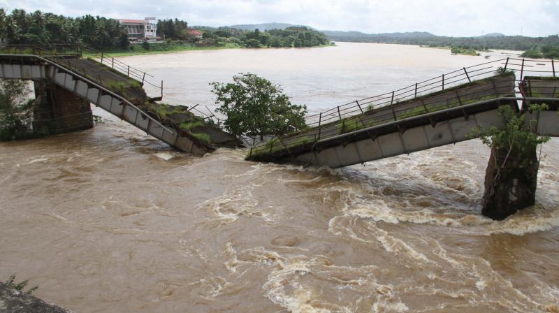 When the bridge on Bharathapuzha at Cheruthuruthi collapsed on Monday. (Photo: ANUP K VENU)
