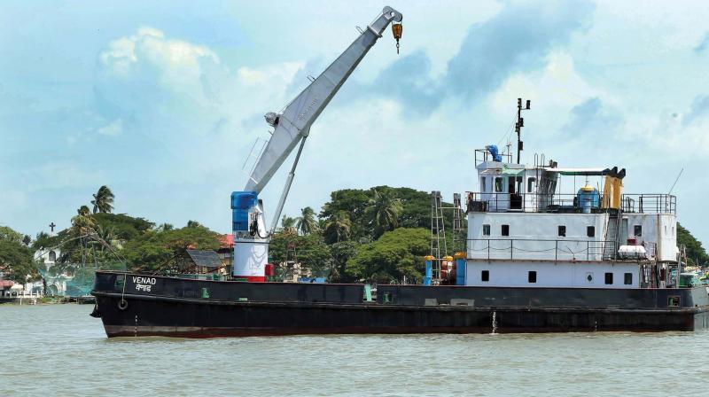 A hydrographic survey ship of the Cochin Port carrying out search for the wreck of the fishing boat that sank on Tuesday.