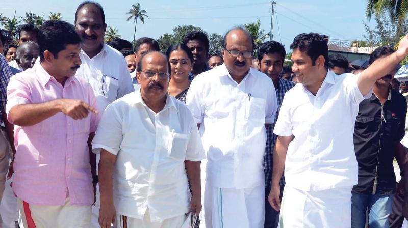 PWD minister G. Sudhakaran along with K.V. Thomas, MP, MLAs M. Swaraj, K.J. Maxi, Hibi Eden and mayor Soumini Jain during the inauguration of Kannangattu  Willington Island bridge in Kochi on Friday.