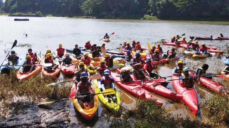 Kayakers taking part in the Chaliyar River Challenge