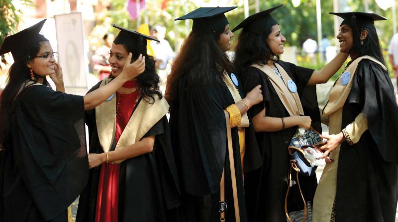 Students of National Institute of Technology- Calicut get ready for the 13th convocation ceremony held at the campus on Saturday. A total of 1,394 candidates, were awarded degrees at the event. 	 DECCAN CHRONICLE