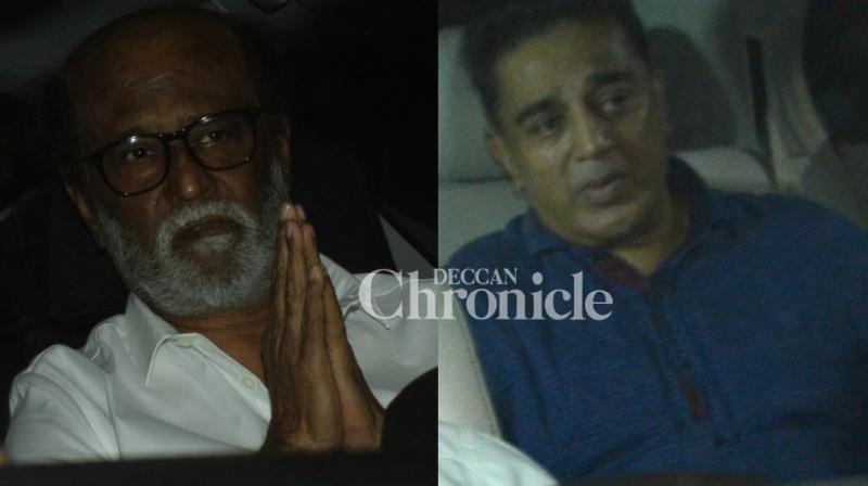 Rajinikanth and Kamal Haasan snapped on their way to Anil Kapoors residence on Monday. (Photo: Viral Bhayani)