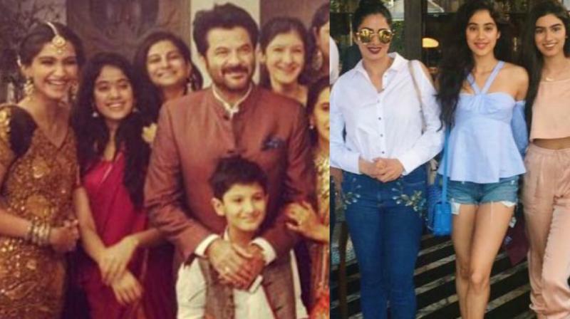 Anil Kapoor, Sonam Kapoor, Janhvi Kapoor and Sridevi with her daughters.
