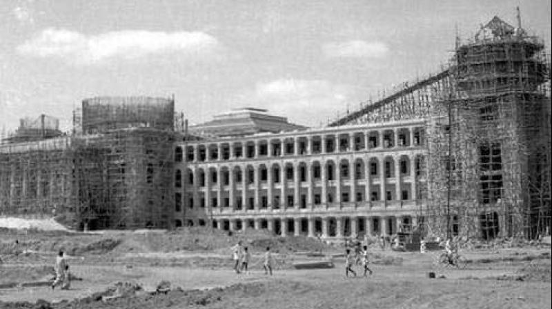 A view of the Vidhana Soudha in Bengaluru during its construction