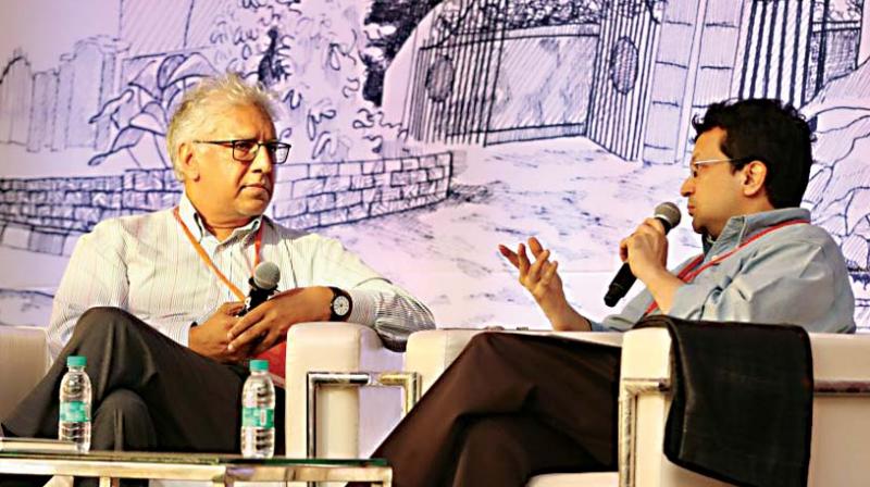 Vijay Seshadri (left) with Ranjit Hoskote at the Bangalore Literature Festival 2018.