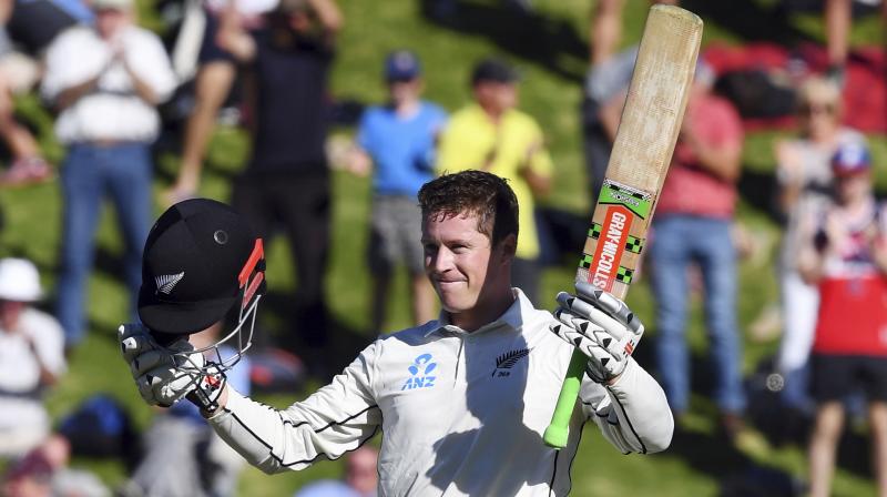 New Zealands Henry Nicholls celebrates his maiden test century, against South Africa. (Photo: AP)