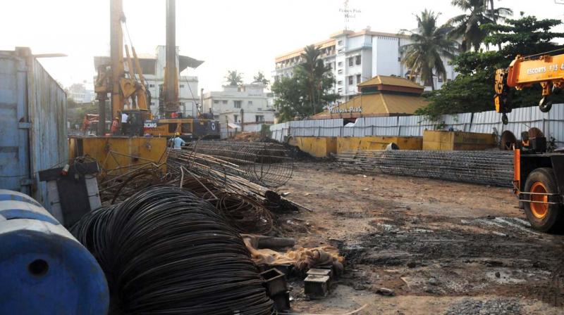 Construction of metro station near South railway station in Kochi in progress.