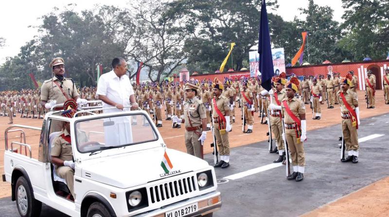 Chief Minister Pinarayi Vijayan inspects the Guard of Honour during the raising day parade as part of the formation anniversary of Kerala police in Thiruvananthapuram on Thursday.            Image: PEETHAMBARAN PAYYERI