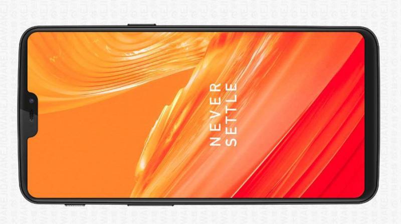 The OnePlus 6 is shown flaunting a narrow-bezel display with the infamous display notch sitting on the top.